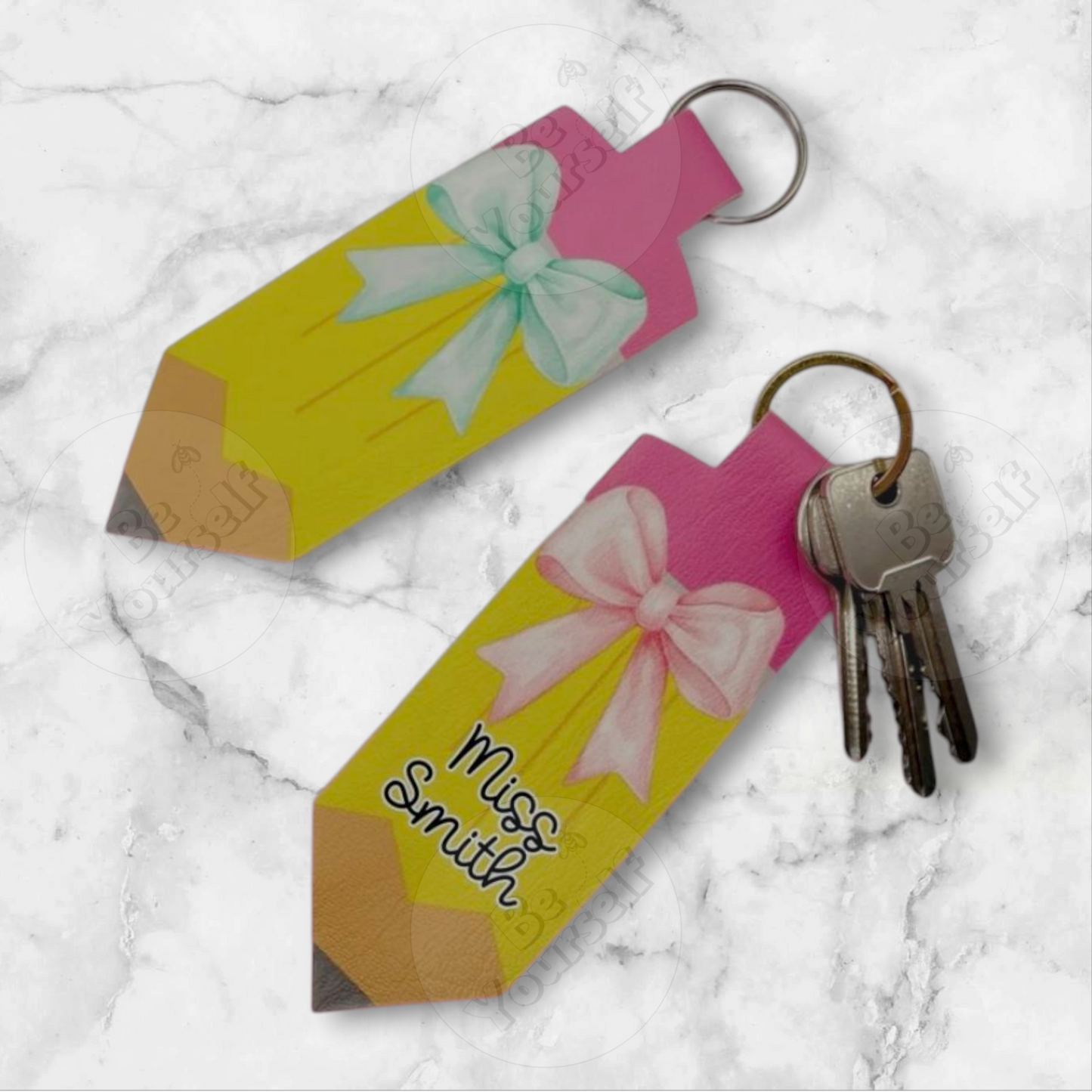 Personalised Pencil with Bow Keyring – Custom Teacher Gift