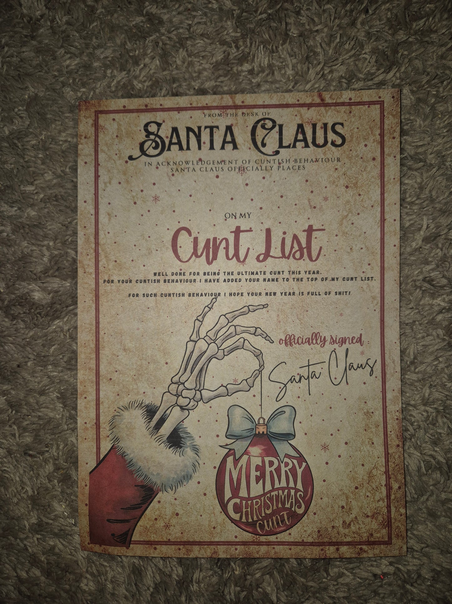 Cunt certificate scroll