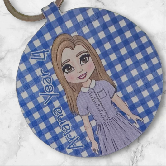 School Girl Keyring – Custom Name Backpack Charm