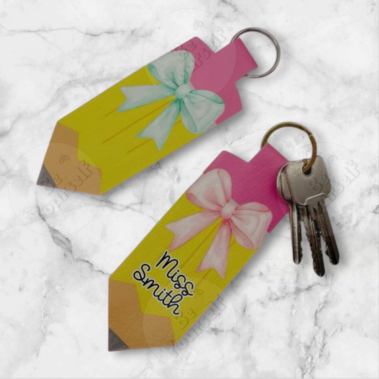 Personalised Pencil with Bow Keyring – Custom Teacher Gift
