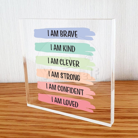 "I Am" Affirmation Acrylic Block – Inspirational Desk Decor